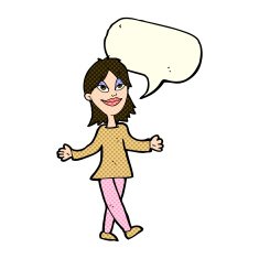 cartoon woman with no worries speech bubble N19