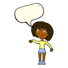 cartoon waving woman with speech bubble N76