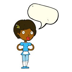 cartoon woman in french maid outfit with speech bubble N5
