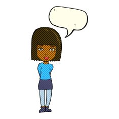 cartoon serious girl with speech bubble N5