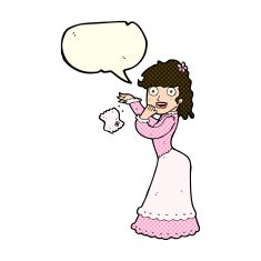 cartoon victorian woman dropping handkerchief with speech bubble N5