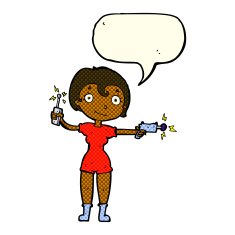 cartoon future space girl with speech bubble N6
