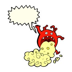 cartoon gross monster being sick with speech bubble N5