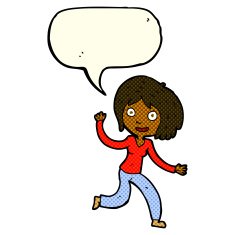 cartoon happy waving girl with speech bubble N5