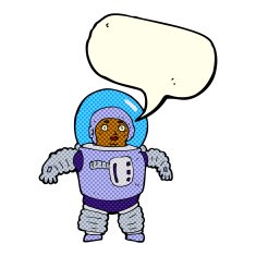 cartoon space man with speech bubble N9