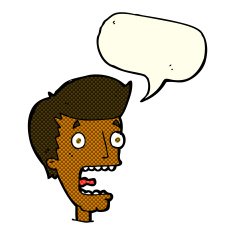 cartoon terrified man with speech bubble N100