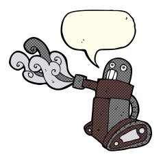 cartoon tank robot with speech bubble N5