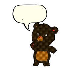 cartoon curious black bear with speech bubble N3
