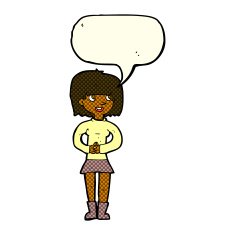 cartoon friendly woman with speech bubble N36