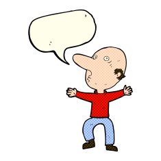 cartoon worried middle aged man with speech bubble N5