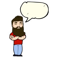 cartoon serious man with beard speech bubble N10