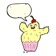 cartoon cupcake monster with speech bubble N5