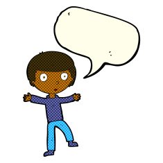 cartoon startled boy with speech bubble N14