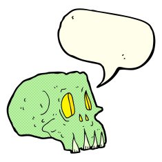 cartoon spooky skull with speech bubble N71