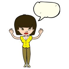 cartoon woman with raised hands speech bubble N5