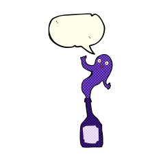 cartoon ghost in bottle with speech bubble N3