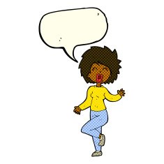 cartoon woman dancing with speech bubble N14