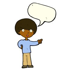 cartoon pointing boy with speech bubble N15