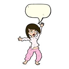 cartoon frightened woman with speech bubble N15