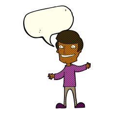 cartoon grinning man with speech bubble N40