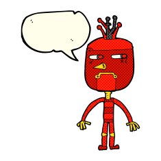 funny cartoon robot with speech bubble N26