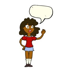 cartoon worried woman waving with speech bubble N11