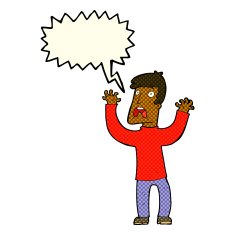 cartoon frightened man with speech bubble N38