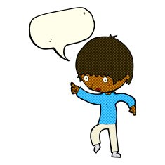 cartoon worried boy pointing with speech bubble N5