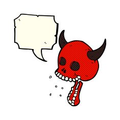 cartoon spooky skull with speech bubble N72