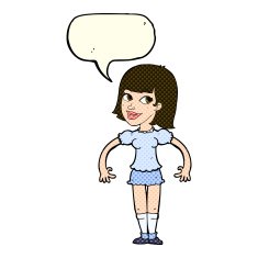 cartoon woman shrugging shoulders with speech bubble N231