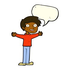cartoon enthusiastic man with speech bubble N6