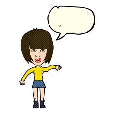 cartoon woman waving away with speech bubble N5