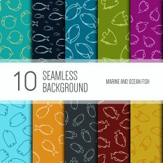 10 seamless pattern background Fish