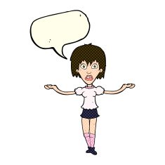 cartoon woman shrugging shoulders with speech bubble N233