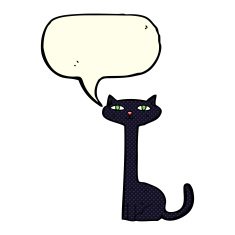 cartoon black cat with speech bubble N18