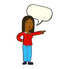 cartoon woman pointing with speech bubble N101