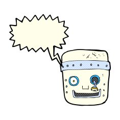 cartoon robot head with speech bubble N29