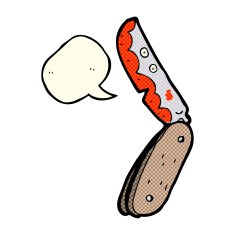 cartoon bloody folding knife with speech bubble N3