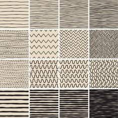 Basic Doodle Seamless Pattern Set No 6 in black and white