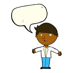 cartoon man in casual jacket with speech bubble N6