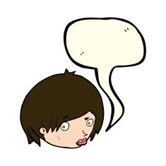 cartoon female face with raised eyebrow speech bubble N5