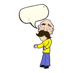 cartoon lonely old man with speech bubble N5