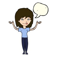 cartoon woman shrugging with speech bubble N28