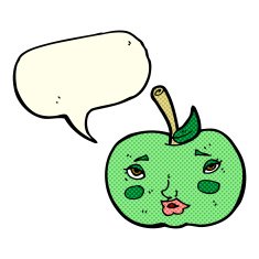 cartoon apple with face speech bubble N10