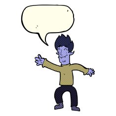 cartoon happy vampire man with speech bubble N14