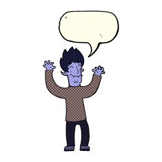 cartoon happy vampire man with speech bubble N15