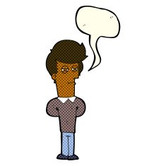 cartoon jaded man with speech bubble N8