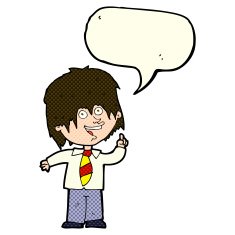 cartoon school boy with idea speech bubble N13