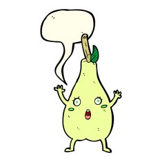 cartoon frightened pear with speech bubble N4