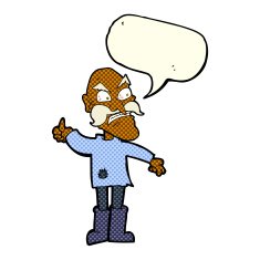 cartoon angry old man in patched clothing with speech bubble N5